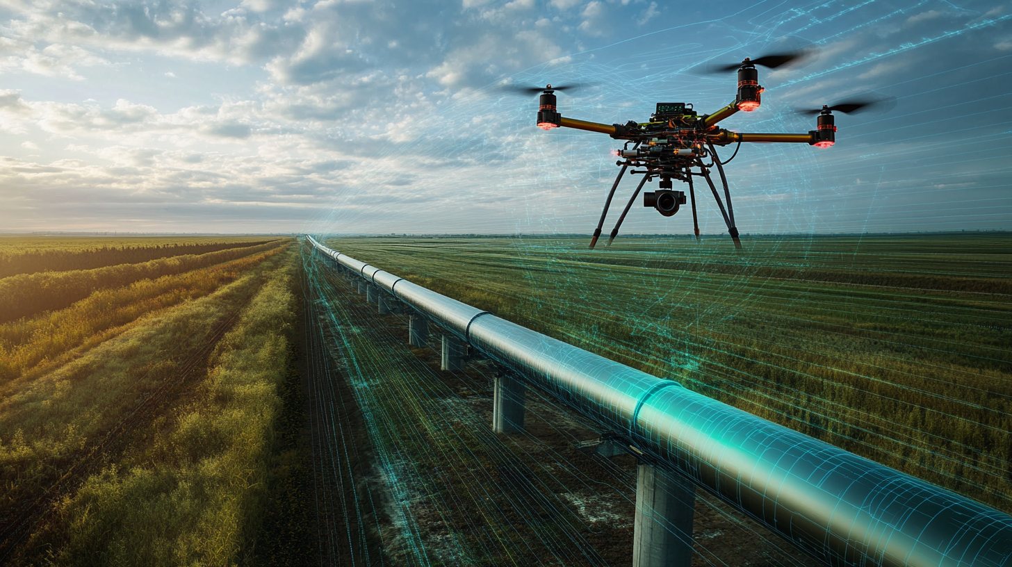 Drone surveying a pipeline route